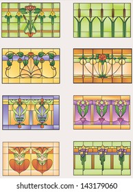 Samples stained glass window with flowers, fruit and vegetables