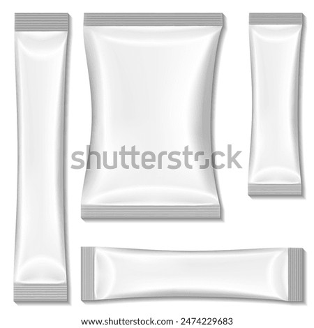 Samples of white sticks and individual packages on a white background. Vector illustration