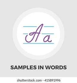 Samples in words icon vector. Flat icon isolated on the white background. Editable EPS file. Vector illustration.
