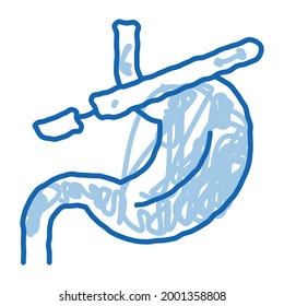 partícula de muestreo del vector de icono del esbozo del estómago. Hand dibujó el arte de la línea de doodle azul muestreando partícula de la señal del estómago. ilustración de símbolo aislado