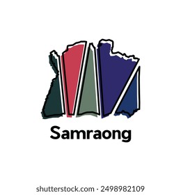 Vector de mapa de la ciudad de Samraong ilustración aislada de administración simplificada, mapa de Camboya Plantilla de diseño de Country
