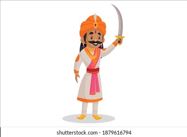 Samrat Ashok is holding a sword in hand and going for the war. Vector graphic illustration. Individually on a white background.