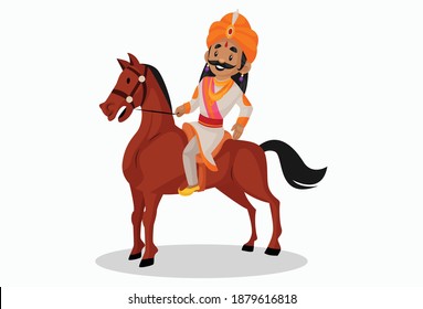 Samrat Ashok is sitting on the horse and smiling. Vector graphic illustration. Individually on a white background.