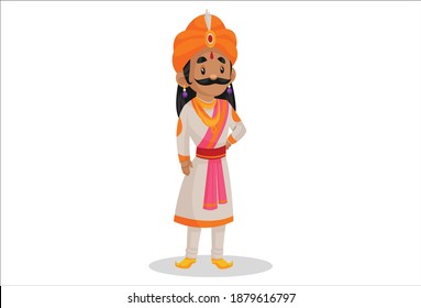 Samrat Ashok is standing with his hand on his waist. Vector graphic illustration. Individually on a white background.