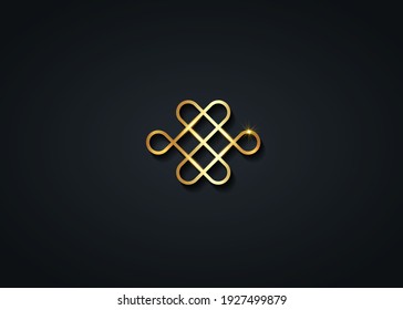 Samsara gold icon. Guts of Buddha, The bowels of Buddha. The Endless knot or Eternal knot, happiness node, symbol of inseparability and dependent origination of existence and all phenomena in Universe