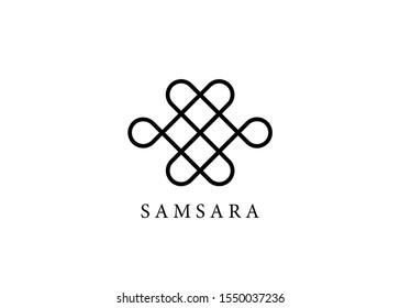 Samsara icon. Guts of Buddha, The bowels of Buddha. The Endless knot or Eternal knot, happiness node, symbol of inseparability and dependent origination of existence and all phenomena in Universe 