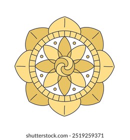 Samsara wheel of life with six lotus petals symbol of Buddhism in flat doodle style isolated on white background. Wheel of Dharma  Cycle of life and death concept