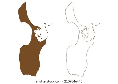 Ilustración del mapa de la isla Samso (Reino de Dinamarca), dibujo de garabatos La isla en el mapa medio