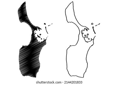 Ilustración del mapa de la isla Samso (Reino de Dinamarca), dibujo de garabatos La isla en el mapa medio