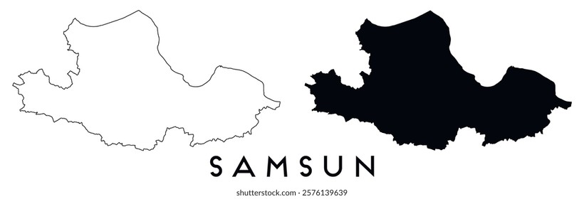 Samsun map outline and black silhouette vector