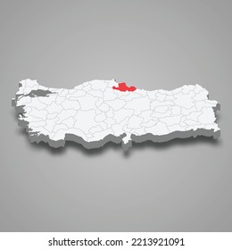 Samsun region location within Turkey 3d isometric map