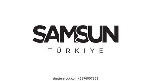 Samsun in the Turkey emblem for print and web. Design features geometric style, vector illustration with bold typography in modern font. Graphic slogan lettering isolated on white background.