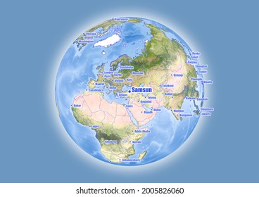 Samsun-Turkey is shown on vector globe map. The map shows Samsun-Turkey 's location in the world.