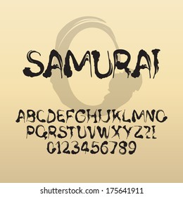 Samurai, Abstract Japanese Brush Font and Numbers, Eps 10 Vector Editable