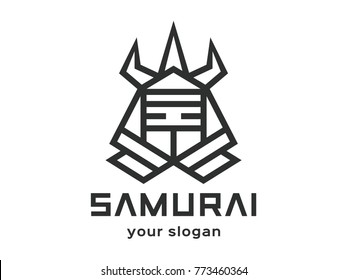 Samurai Abstract Logo design vector template Linear style. Black-and-white version on a light background.