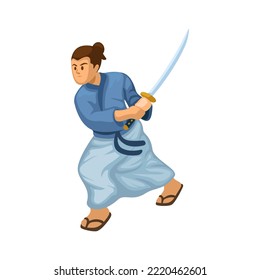 Samurai Action Pose Figurenkarikatur Vektorgrafik