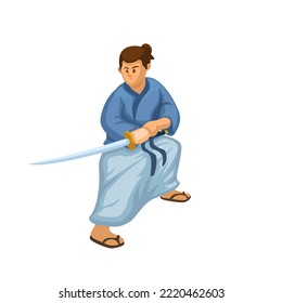 La acción de Samurai plantea el vector de ilustración de dibujos animados