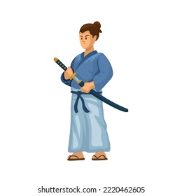 La acción de Samurai plantea el vector de ilustración de dibujos animados