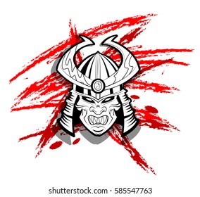 Samurai aggressive helmet. Layered vector illustration. Can be use as print