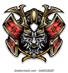 samurai armor with mask vector logo