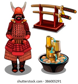 Samurai armor and sword. Vector illustration.