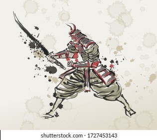 samurai armored warrior with katana blade