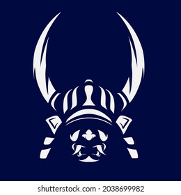 Samurai Armour Helm logo line pop art potrait. Warrior colorful design with dark background. Abstract isolated vector illustration.