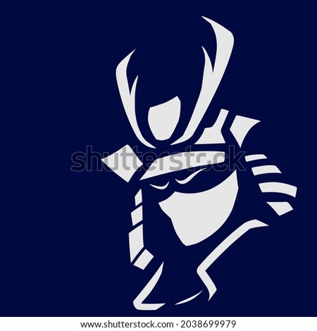 Samurai Armour Helm logo line pop art potrait. Warrior colorful design with dark background. Abstract isolated vector illustration.