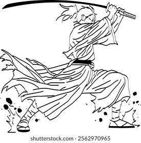 samurai attack movement line art, Vector Icon logo Hand Drawn Black Line Doodle Illustration