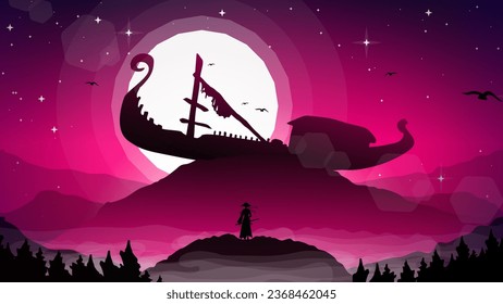 samurai background. Japanese samurai background. japanese cyberpunk samurai. landscape fantasy wallpaper. samurai girl illustration.