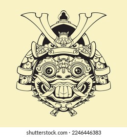 Samurai Bali Mask line art