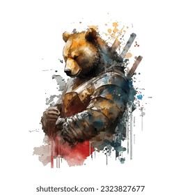 Samurai Bear Traditional Japanese | Transparent 300dpi digital tshirt POD, EPS, vector, clipart, book cover, wallart, ready to print, Print-on-Demand, colorful, no background, beauty