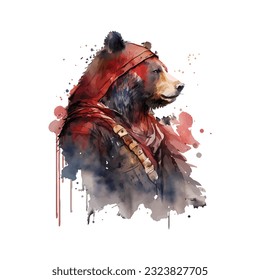 Samurai Bear Traditional Japanese | Transparent 300dpi digital tshirt POD, EPS, vector, clipart, book cover, wallart, ready to print, Print-on-Demand, colorful, no background, beauty