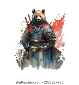 Samurai Bear Traditional Japanese | Transparent 300dpi digital tshirt POD, EPS, vector, clipart, book cover, wallart, ready to print, Print-on-Demand, colorful, no background, beauty