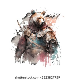 Samurai Bear Traditional Japanese | Transparent 300dpi digital tshirt POD, EPS, vector, clipart, book cover, wallart, ready to print, Print-on-Demand, colorful, no background, beauty