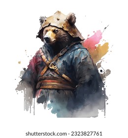 Samurai Bear Traditional Japanese | Transparent 300dpi digital tshirt POD, EPS, vector, clipart, book cover, wallart, ready to print, Print-on-Demand, colorful, no background, beauty