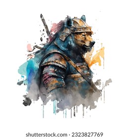 Samurai Bear Traditional Japanese | Transparent 300dpi digital tshirt POD, EPS, vector, clipart, book cover, wallart, ready to print, Print-on-Demand, colorful, no background, beauty