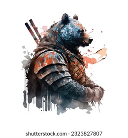 Samurai Bear Traditional Japanese | Transparent 300dpi digital tshirt POD, EPS, vector, clipart, book cover, wallart, ready to print, Print-on-Demand, colorful, no background, beauty