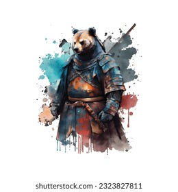 Samurai Bear Traditional Japanese | Transparent 300dpi digital tshirt POD, EPS, vector, clipart, book cover, wallart, ready to print, Print-on-Demand, colorful, no background, beauty