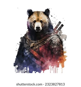 Samurai Bear Traditional Japanese | Transparent 300dpi digital tshirt POD, EPS, vector, clipart, book cover, wallart, ready to print, Print-on-Demand, colorful, no background, beauty