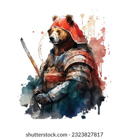 Samurai Bear Traditional Japanese | Transparent 300dpi digital tshirt POD, EPS, vector, clipart, book cover, wallart, ready to print, Print-on-Demand, colorful, no background, beauty