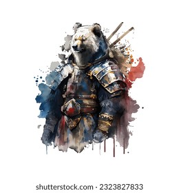 Samurai Bear Traditional Japanese | Transparent 300dpi digital tshirt POD, EPS, vector, clipart, book cover, wallart, ready to print, Print-on-Demand, colorful, no background, beauty