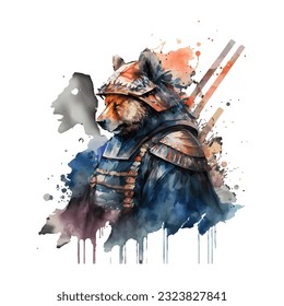 Samurai Bear Traditional Japanese | Transparent 300dpi digital tshirt POD, EPS, vector, clipart, book cover, wallart, ready to print, Print-on-Demand, colorful, no background, beauty