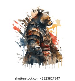 Samurai Bear Traditional Japanese | Transparent 300dpi digital tshirt POD, EPS, vector, clipart, book cover, wallart, ready to print, Print-on-Demand, colorful, no background, beauty