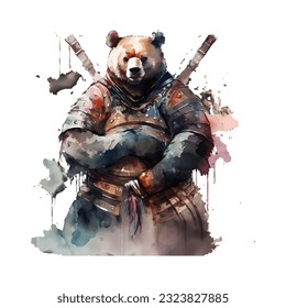 Samurai Bear Traditional Japanese | Transparent 300dpi digital tshirt POD, EPS, vector, clipart, book cover, wallart, ready to print, Print-on-Demand, colorful, no background, beauty