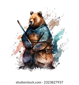 Samurai Bear Traditional Japanese | Transparent 300dpi digital tshirt POD, EPS, vector, clipart, book cover, wallart, ready to print, Print-on-Demand, colorful, no background, beauty