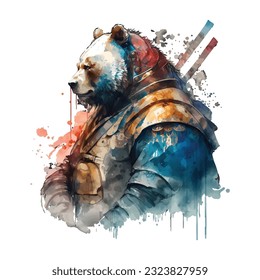 Samurai Bear Traditional Japanese | Transparent 300dpi digital tshirt POD, EPS, vector, clipart, book cover, wallart, ready to print, Print-on-Demand, colorful, no background, beauty