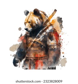 Samurai Bear Traditional Japanese | Transparent 300dpi digital tshirt POD, EPS, vector, clipart, book cover, wallart, ready to print, Print-on-Demand, colorful, no background, beauty