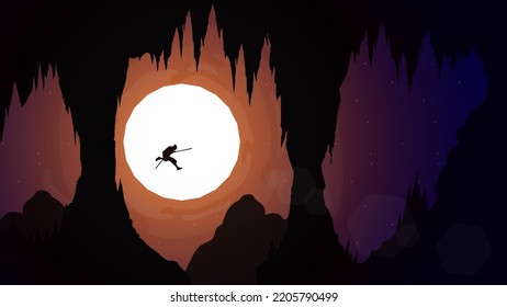 samurai boy anime wallpaper. cave walpaper for desktop. samurai ran with two swords. illustration of a samurai boy going to war.