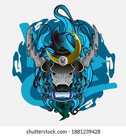samurai bull illustration design for sukajan is mean japan traditional cloth or t-shirt with digital hand drawn Embroidery Men T-shirts Summer Casual Short Sleeve Hip Hop T Shirt Streetwear